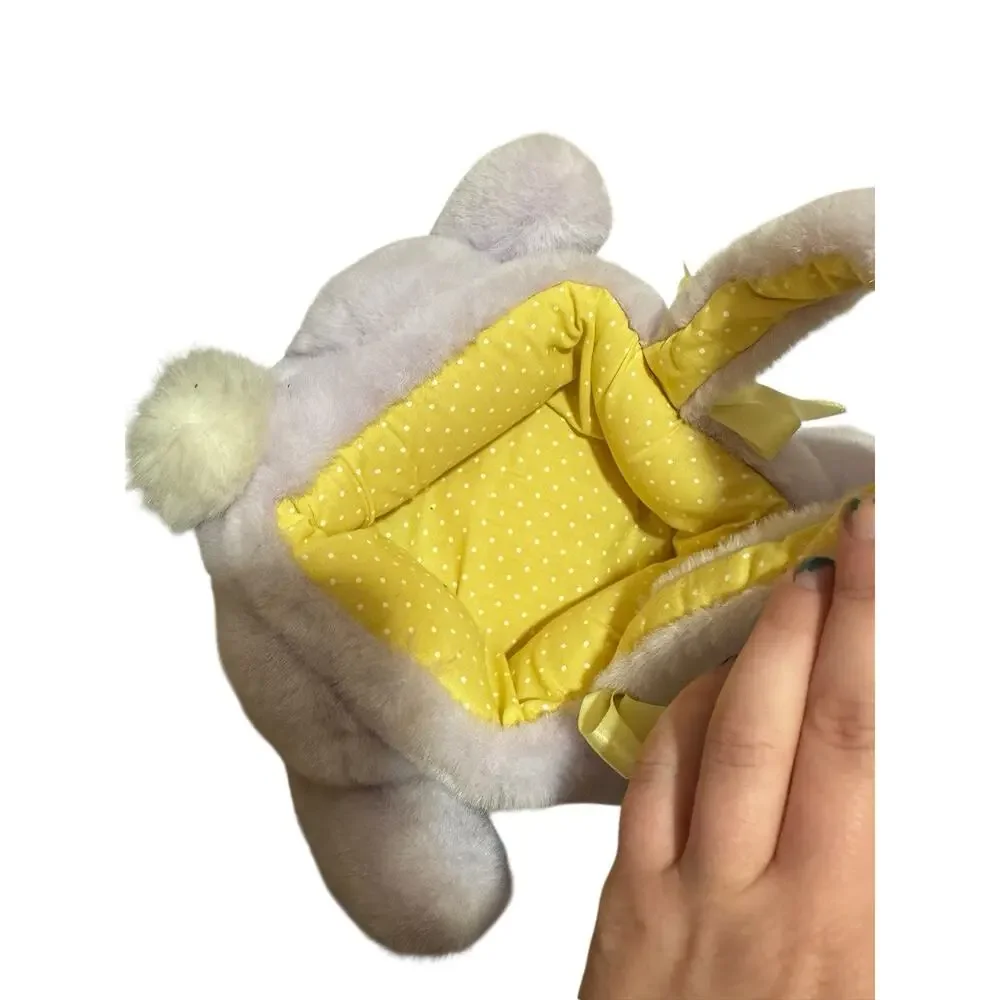 Vintage 1989 Purple Stuffed Plush Bunny Easter Basket 10”